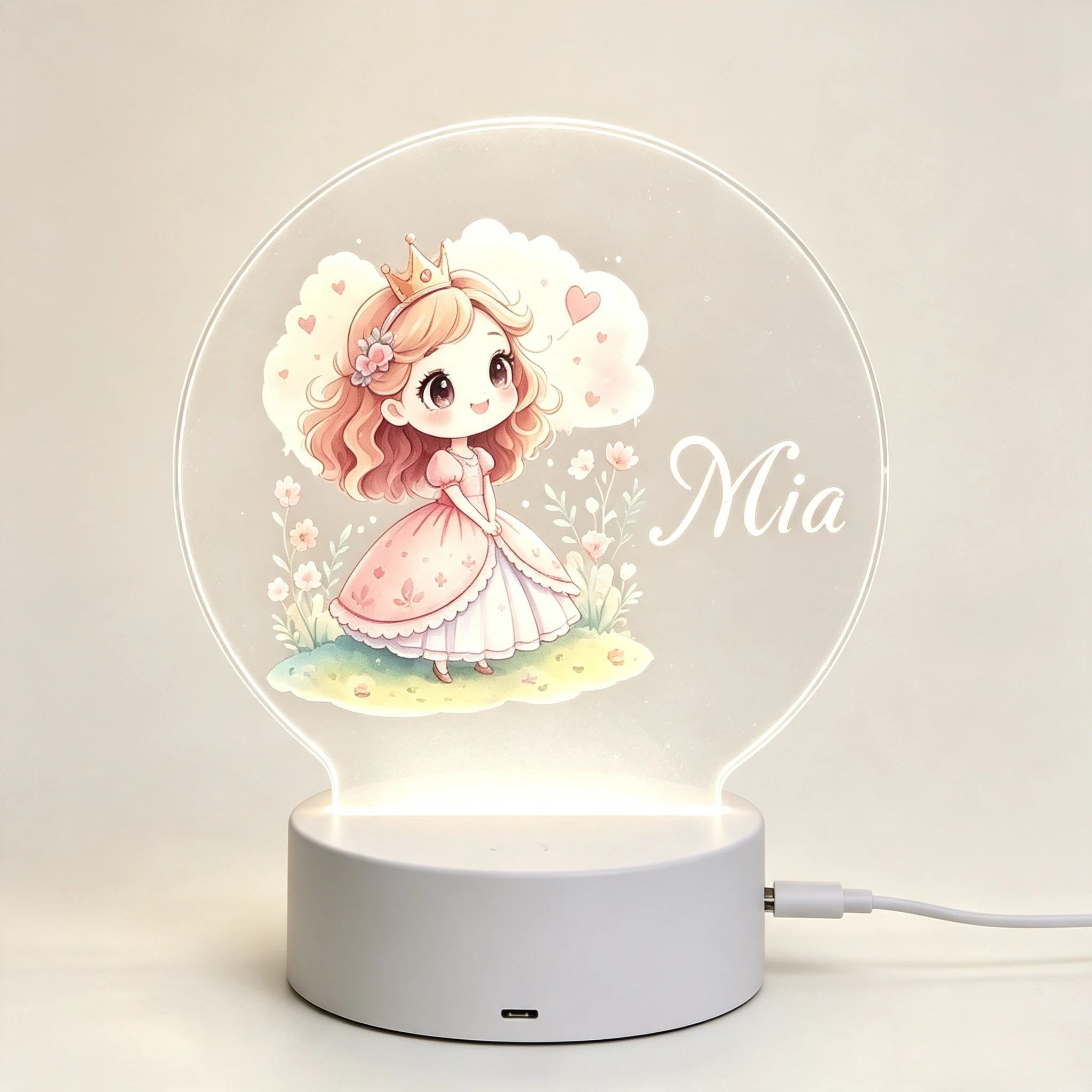 Baby Nursery Night Light - Lampu Malam Akrilik Bulat Motif Bunga