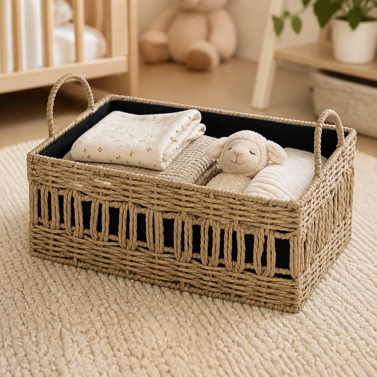 Baby Nursery Handles - Keranjang Penyimpanan Anyaman dengan Pegangan, Keranjang