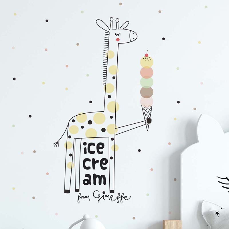Baby Nursery Mural Wallpaper - Stiker Dinding Jerapah Es Krim Kartun