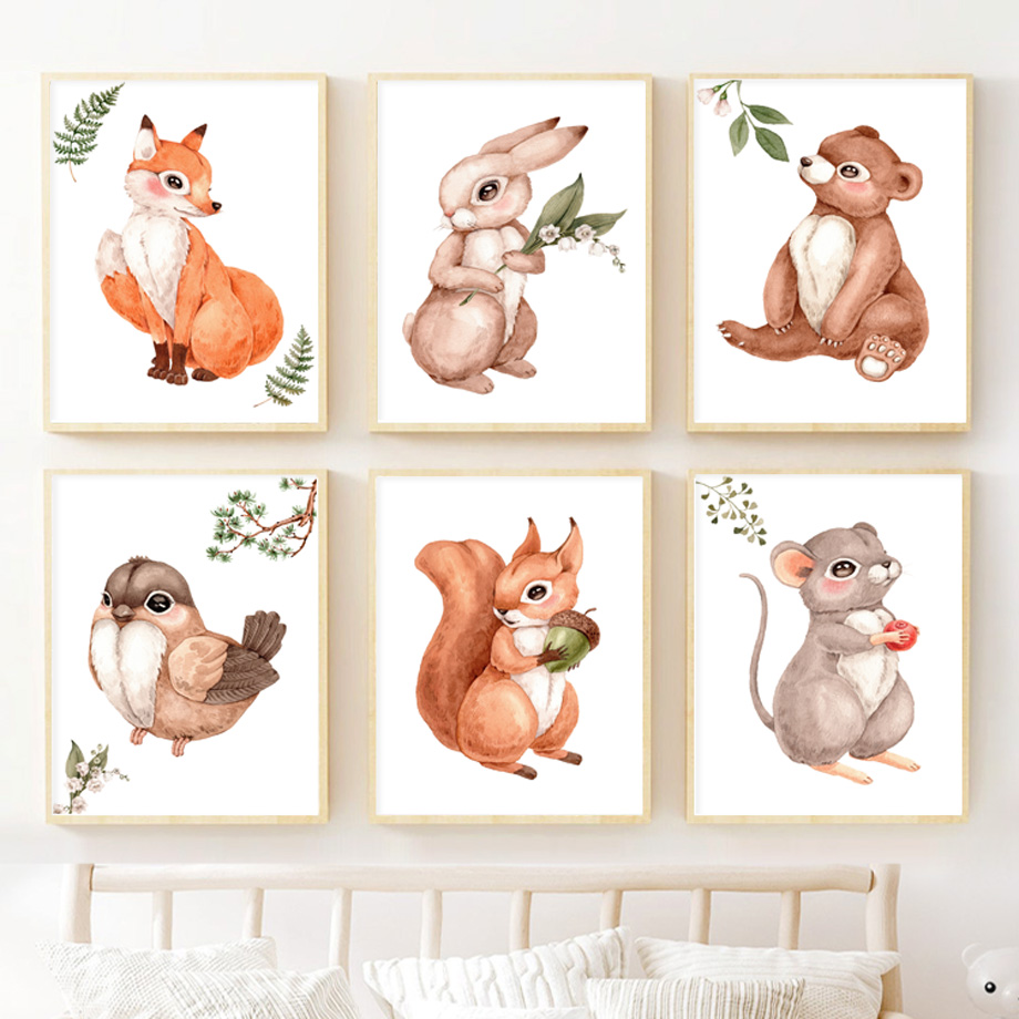 Baby Nursery Gender Neutral - Seni Dinding Kamar Bayi Hewan Hutan