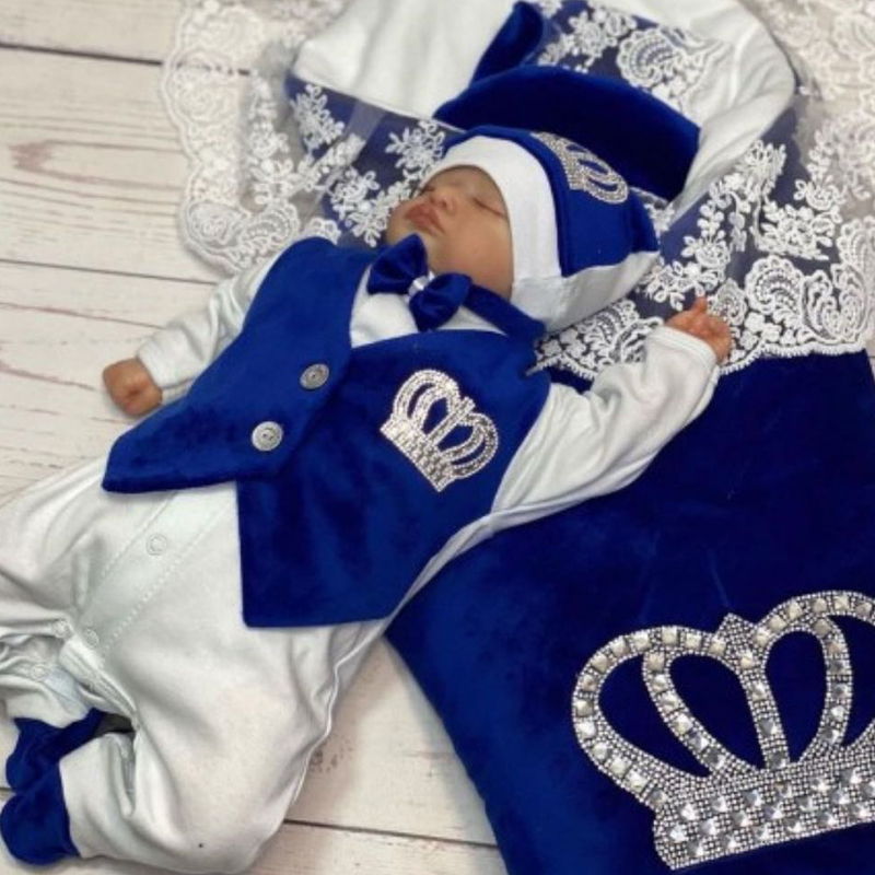 Baby Nursery Outfits - Dollbling Romper bayi beludru biru Set
