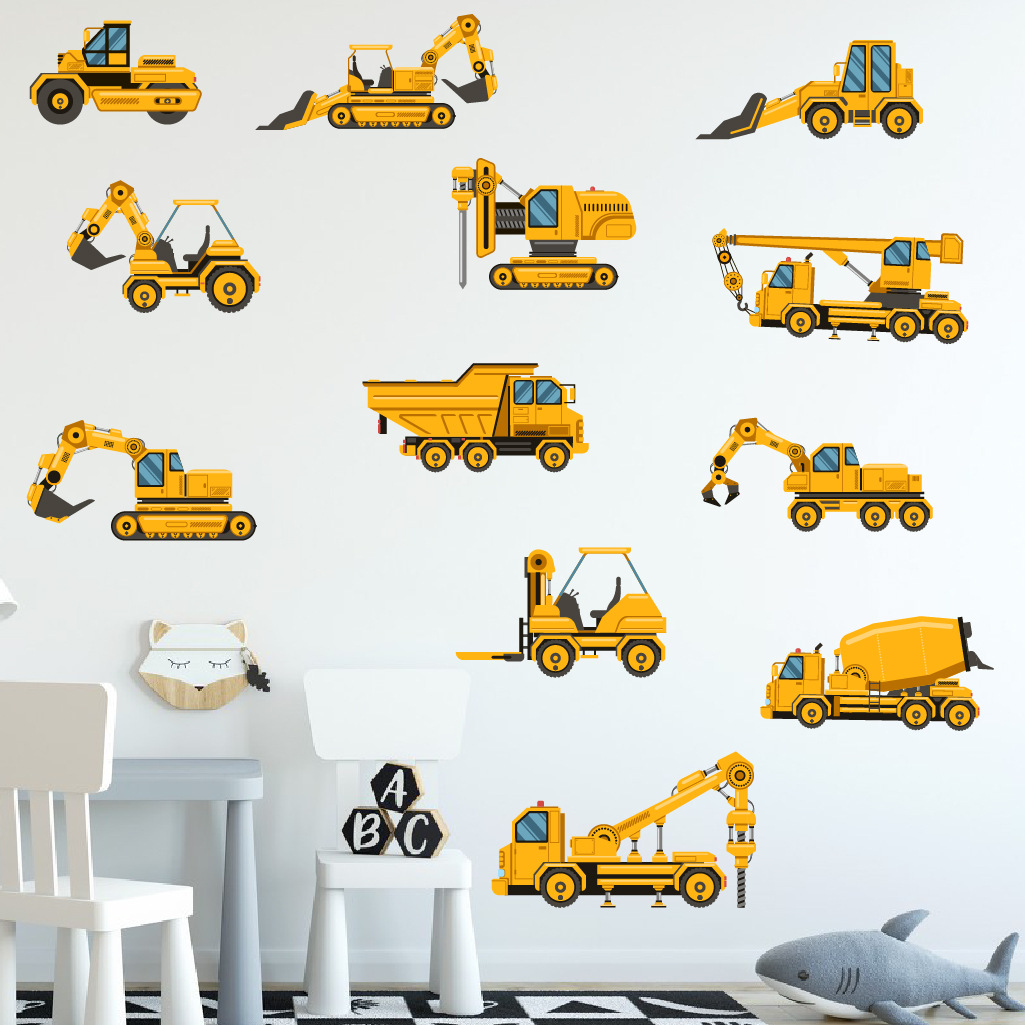 Baby Nursery Wall Decals - Stiker Dinding Mobil Rekayasa Ekskavator Kartun
