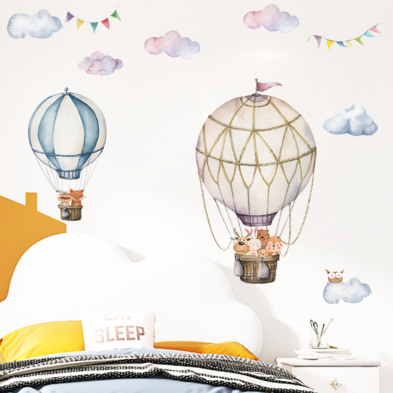 Baby Nursery Mural Wallpaper - Stiker Dinding Balon Udara Panas Hewan