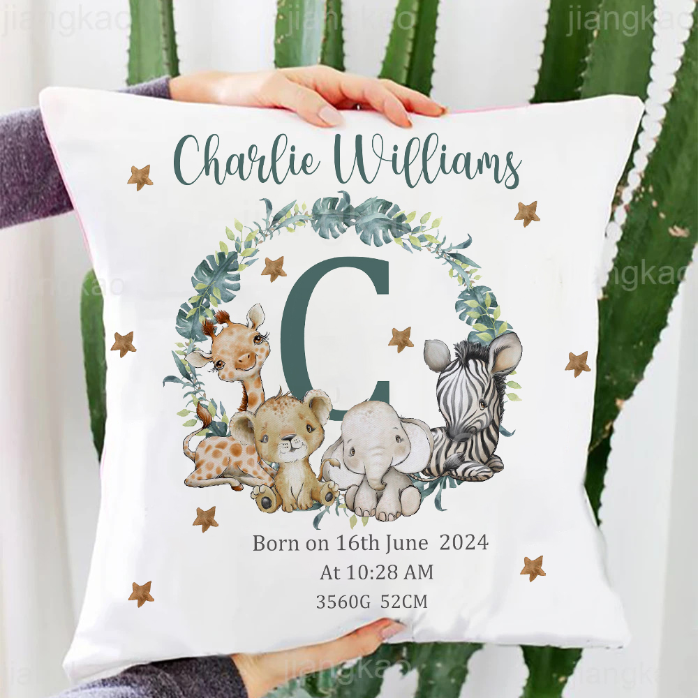 Baby Nursery Name Letters - Sarung bantal hewan Safari personalisasi dengan