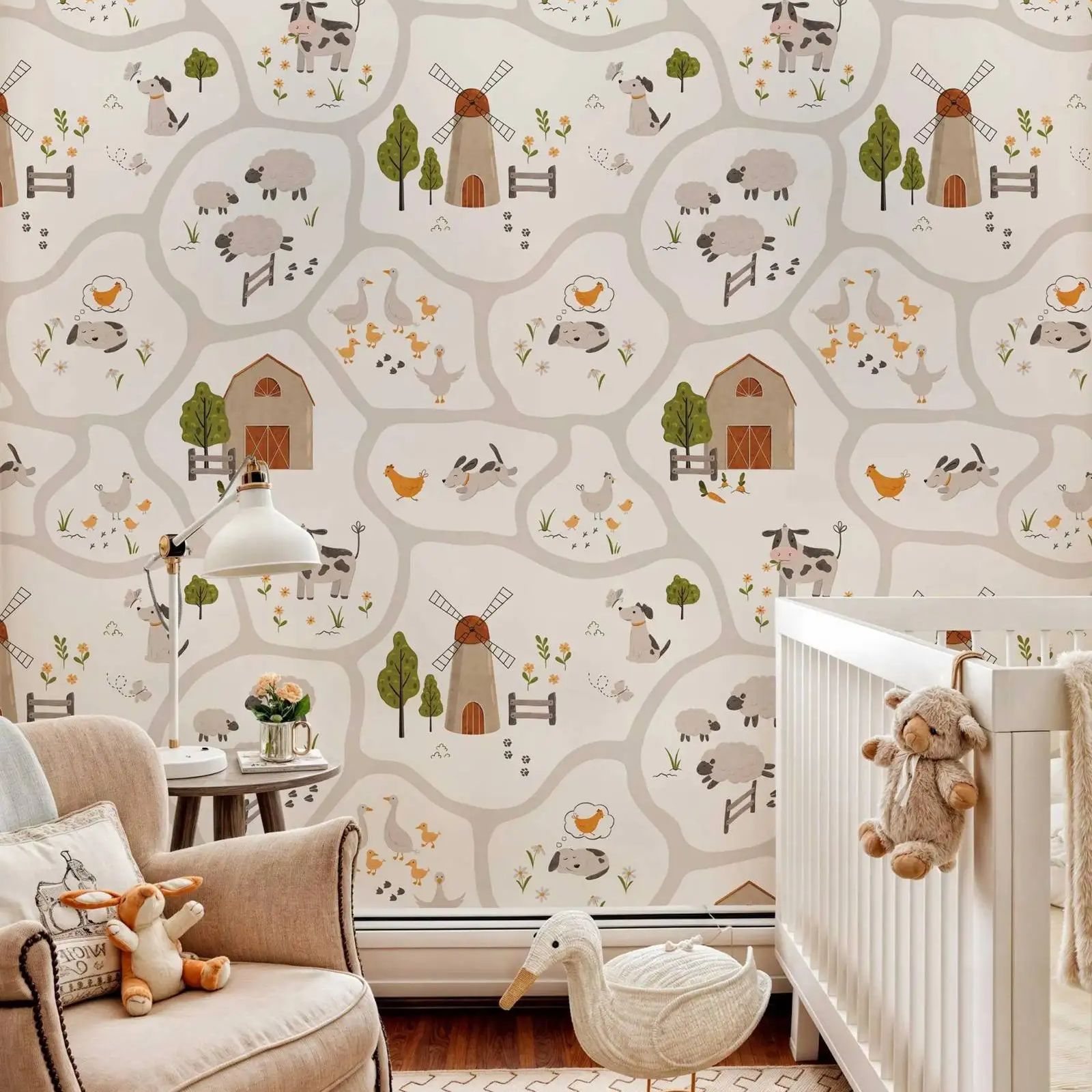 Baby Nursery Peel And Stick Wallpaper - Wallpaper Anak-anak Hewan Ternak Lucu Kupas