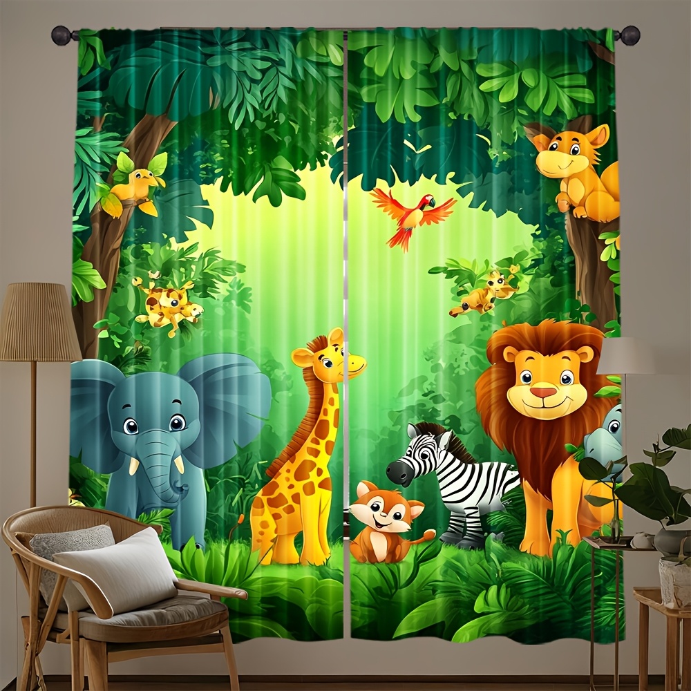 Baby Nursery Jungle Animals - 2 Buah Tirai Hewan Kartun Tirai