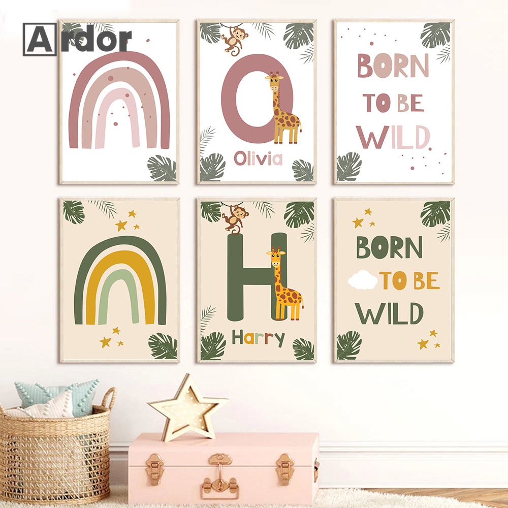 Baby Nursery Jungle Animals - Poster Hewan Hutan Nordik Lukisan Kanvas