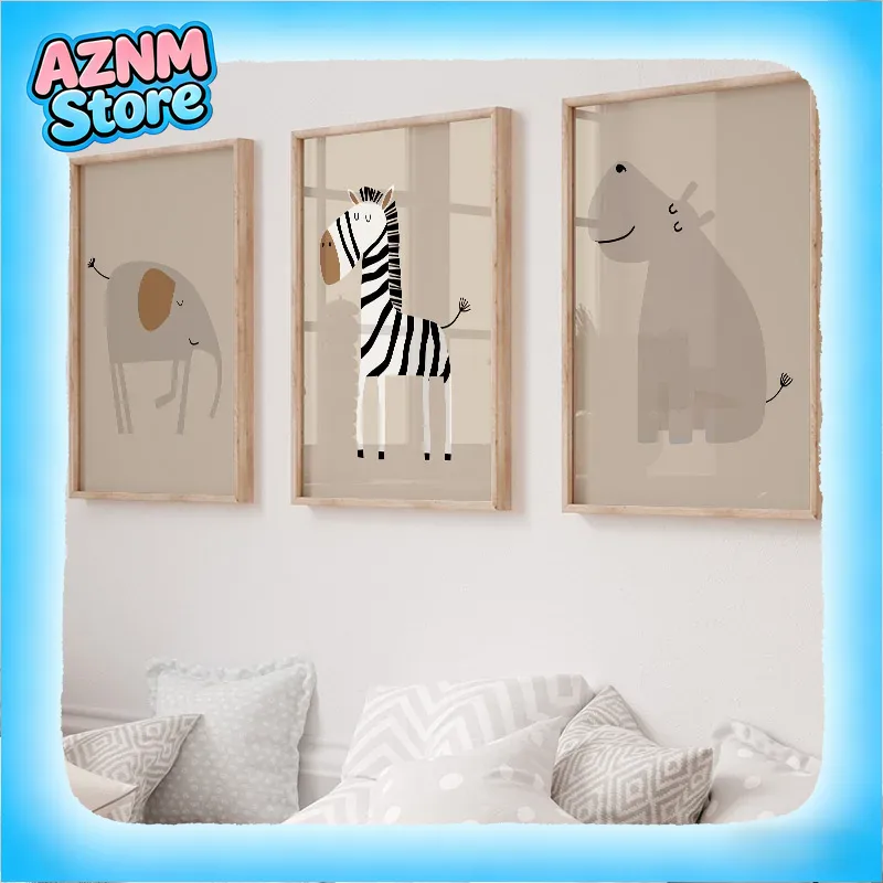 Baby Nursery Jungle Animals - Lukisan Kanvas Seni Dinding Hewan Hutan