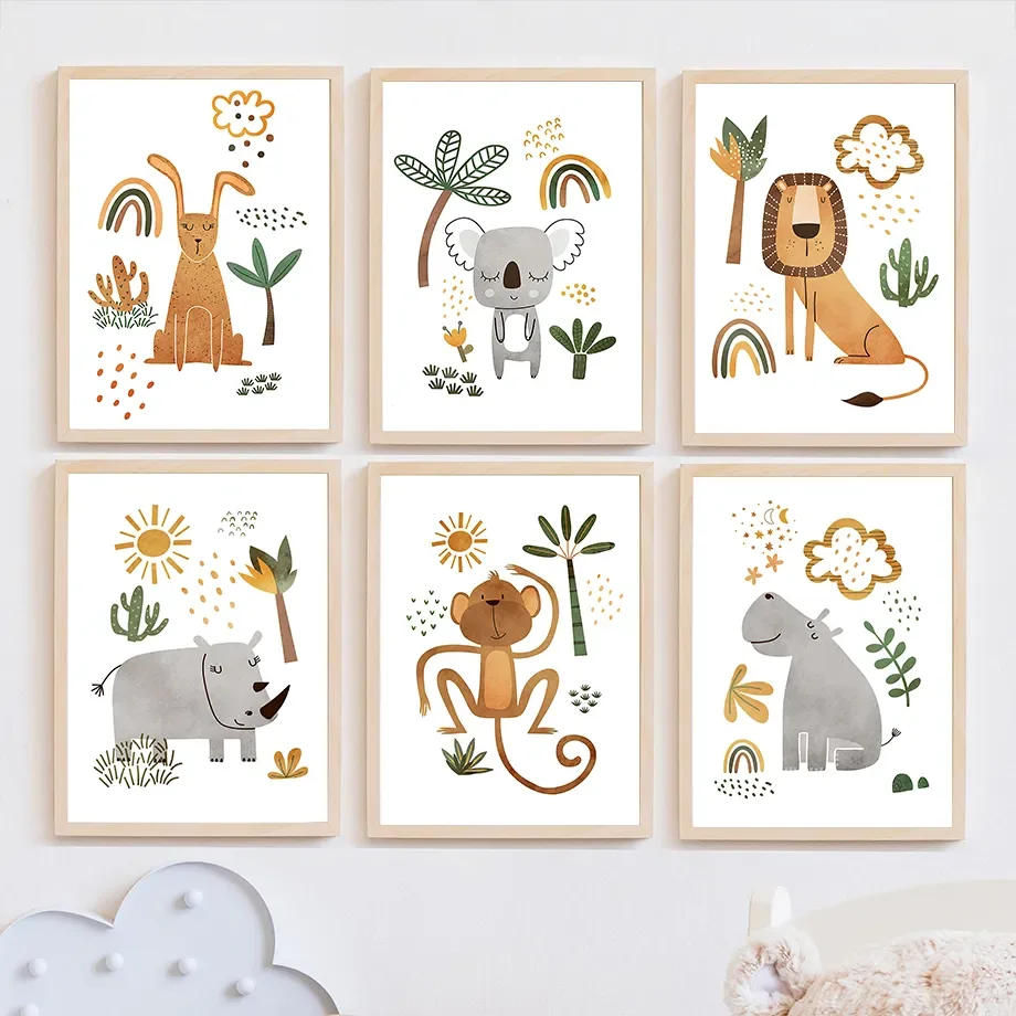 Baby Nursery Jungle Animals - Poster Lukisan Berlian Seni Dinding Kamar