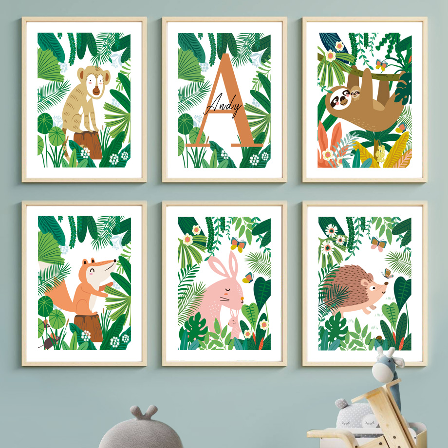 Baby Nursery Gender Neutral - Seni Dinding Kamar Bayi Safari Hutan,