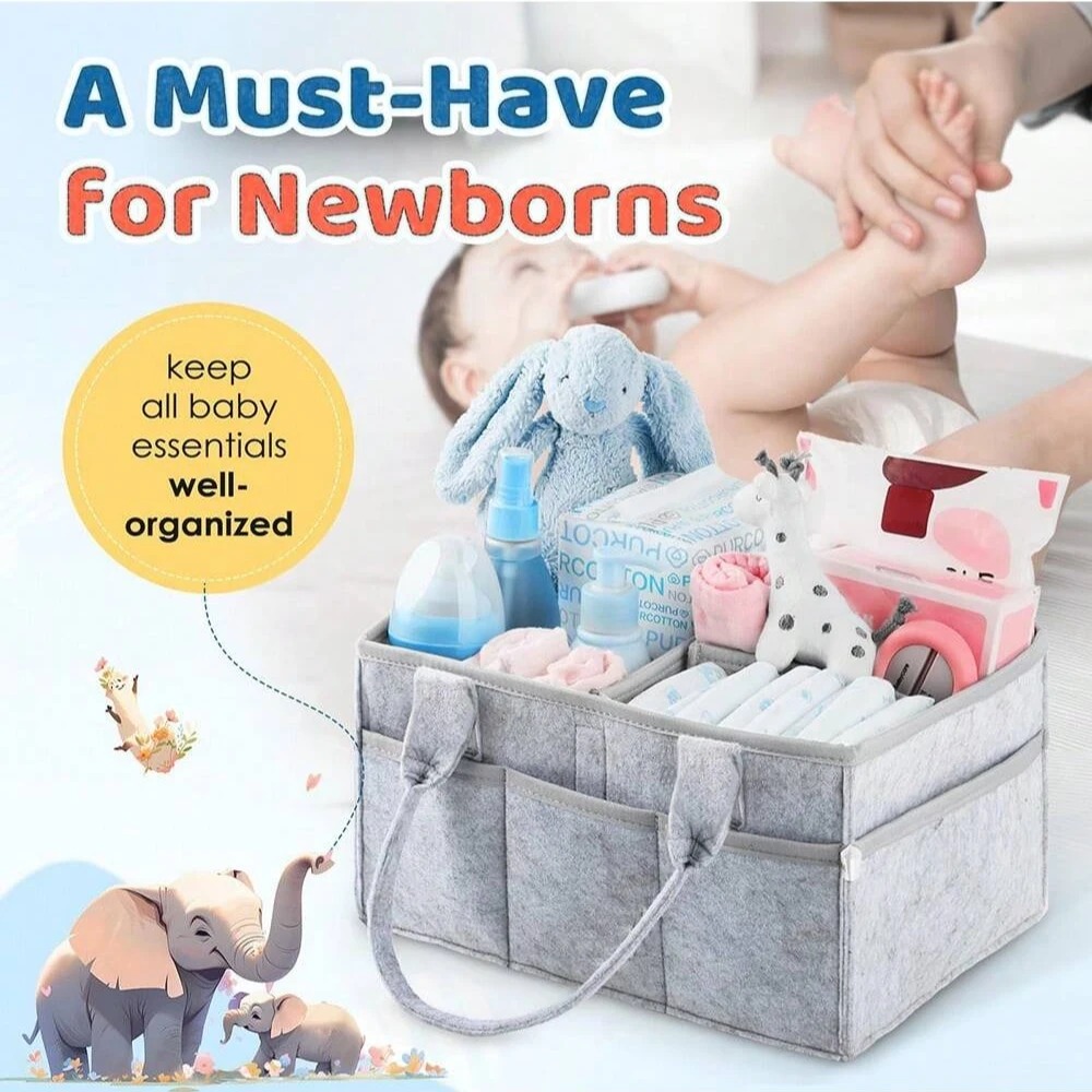 Baby Nursery Gender Neutral - Keranjang Popok Bayi dengan Pegangan, Keranjang