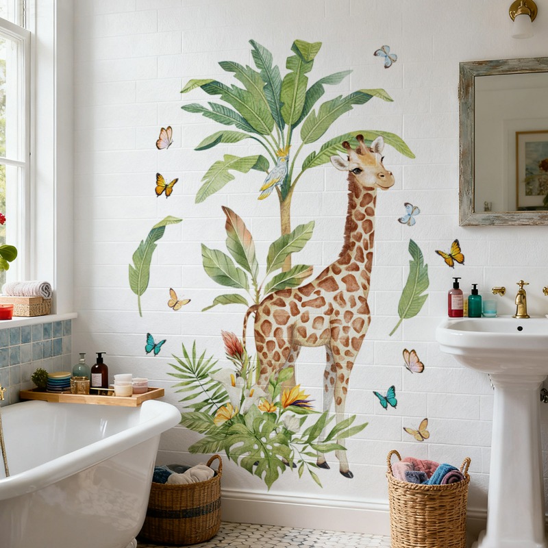 Baby Nursery Mural Wallpaper - Stiker Dinding Jerapah Hewan Hutan Besar