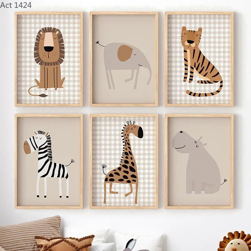 Baby Nursery Jungle Animals - Lukisan Kanvas Hewan Hutan Singa Harimau