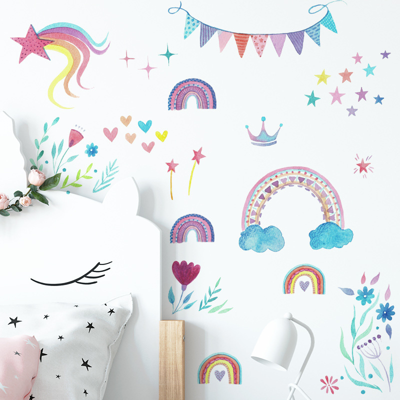 Baby Nursery Mural Wallpaper - Stiker Dinding Bintang Pelangi Kartun Untuk