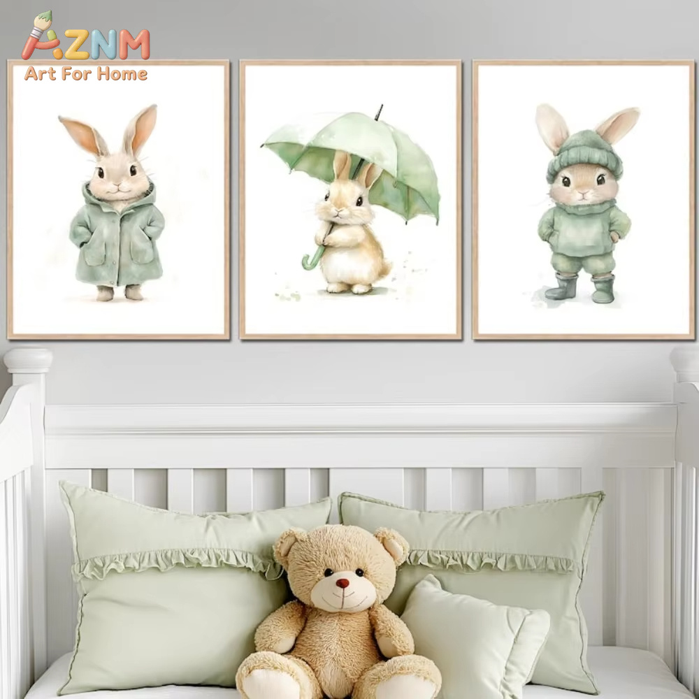 Baby Nursery Outfits - AZNM Lukisan Kanvas Kelinci Lucu dengan