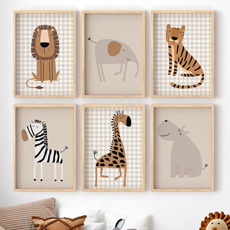 Baby Nursery Jungle Animals - 1 Buah Poster Lukisan Kanvas Seni