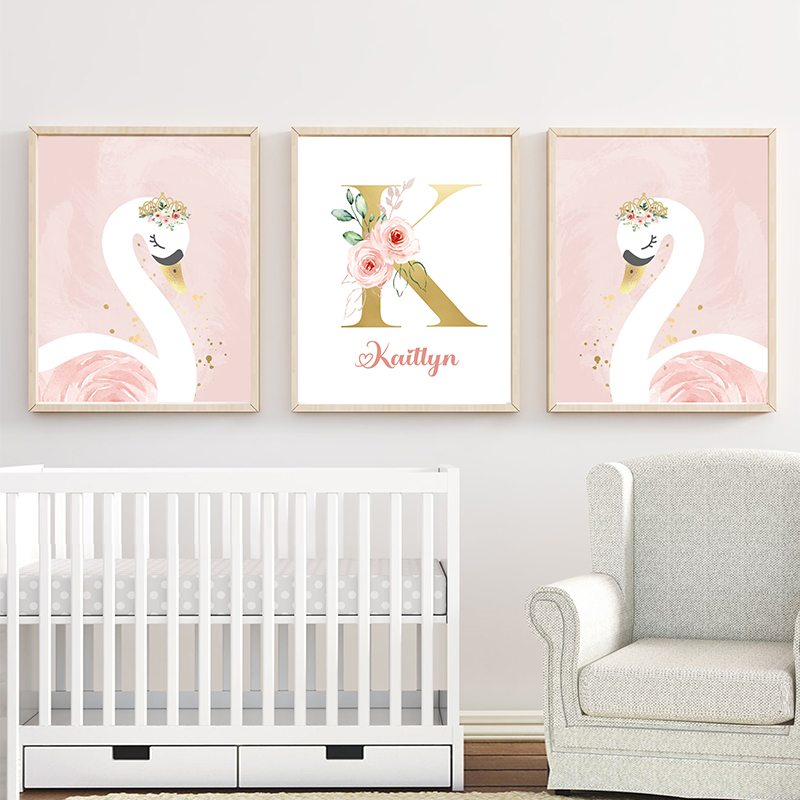 Baby Nursery Name Letters - Mahkota merah muda angsa emas disesuaikan