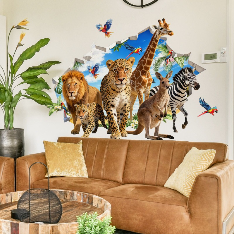 Baby Nursery Jungle Animals - Stiker Dinding Daun Tropis Hewan Hutan