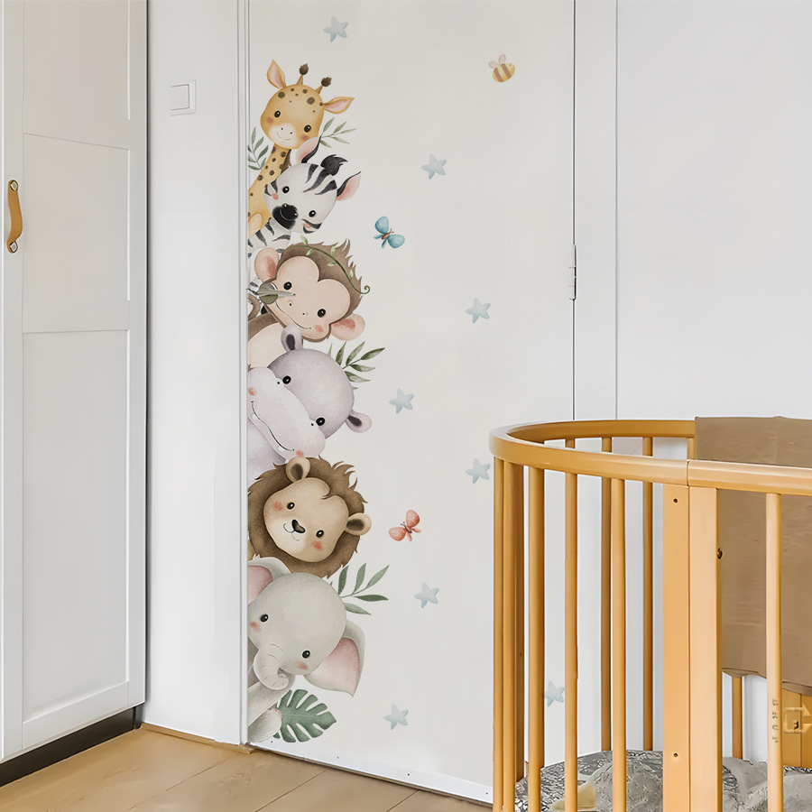 Baby Nursery Jungle Animals - Stiker Pintu Cat Air Lucu Hewan