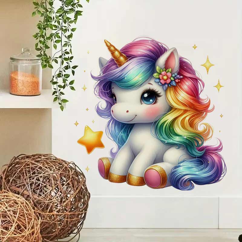 Baby Nursery Mural Wallpaper - Stiker Dinding Unicorn Pelangi Lucu Dekorasi