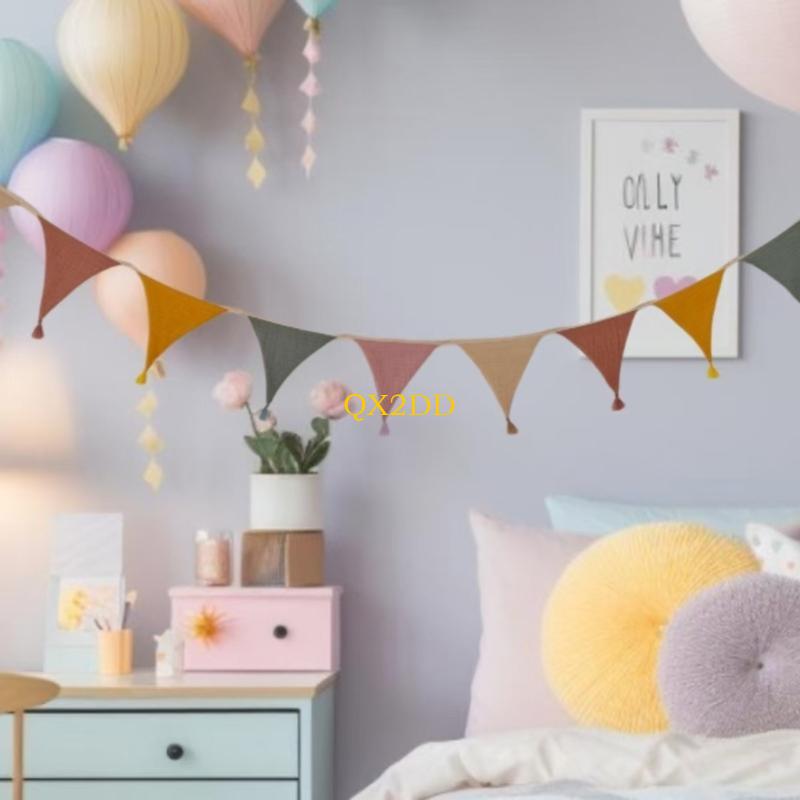 Baby Nursery Gender Neutral - QX2D Spanduk Bunting Kain Lembut Bendera