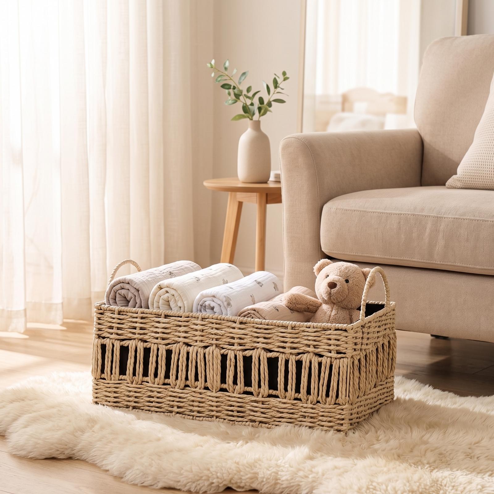 Keranjang Penyimpanan Anyaman  - Baby Nursery Handles ulasan dan harga