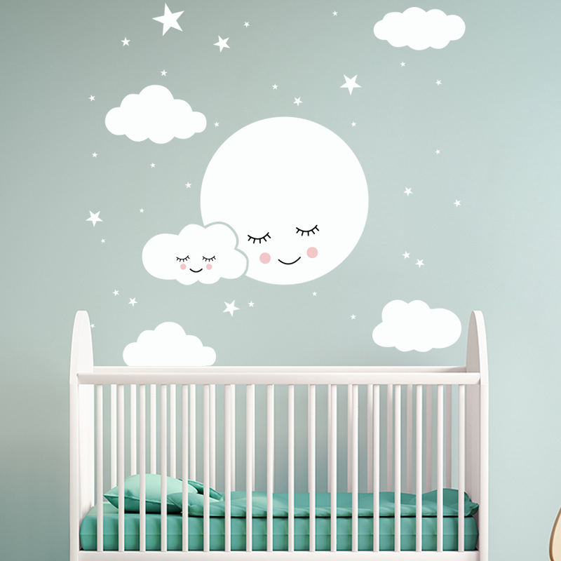 Kartun putih bintang awan ters - Baby Nursery Mural Wallpaper ulasan dan harga