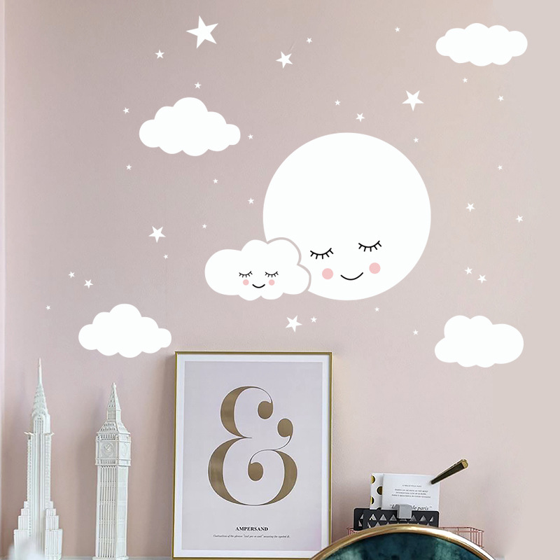 Kartun putih bintang awan ters - Baby Nursery Mural Wallpaper ulasan dan harga