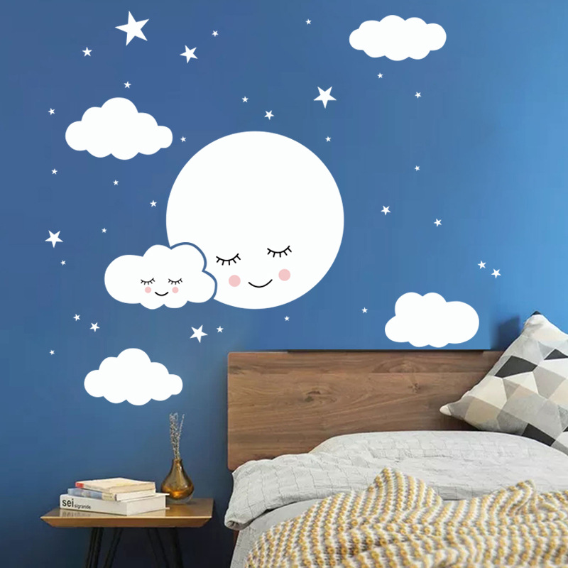 Kartun putih bintang awan ters - Baby Nursery Mural Wallpaper ulasan dan harga