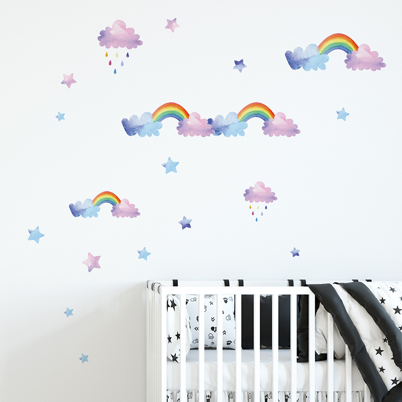 Stiker Dinding Pelangi Awan Ka - Baby Nursery Mural Wallpaper ulasan dan harga