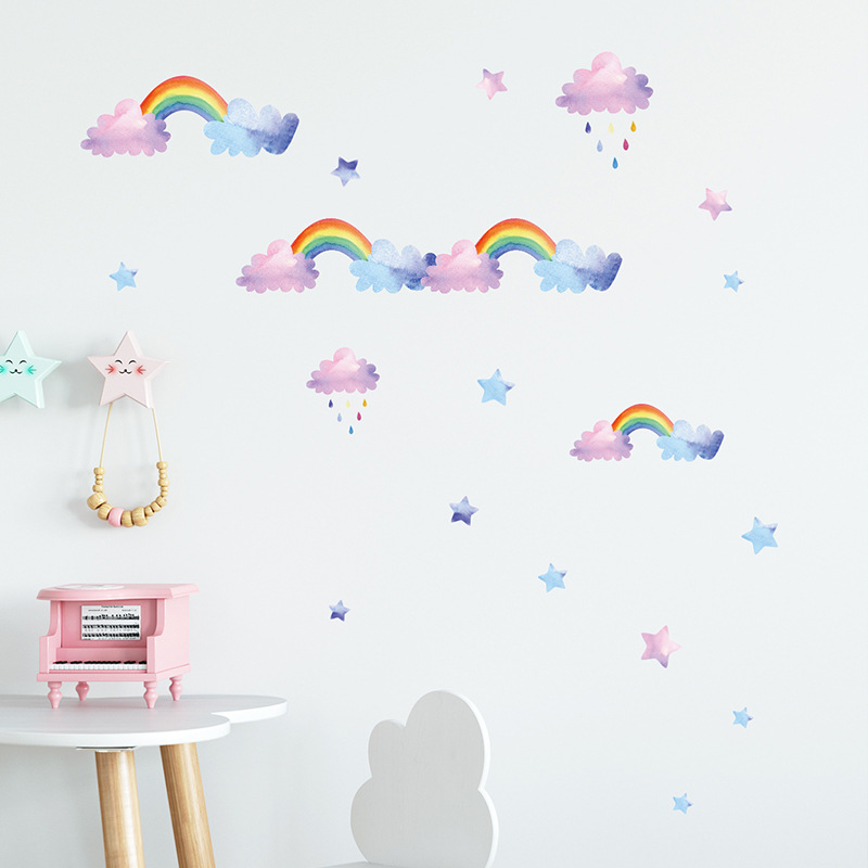 Stiker Dinding Pelangi Awan Ka - Baby Nursery Mural Wallpaper ulasan dan harga