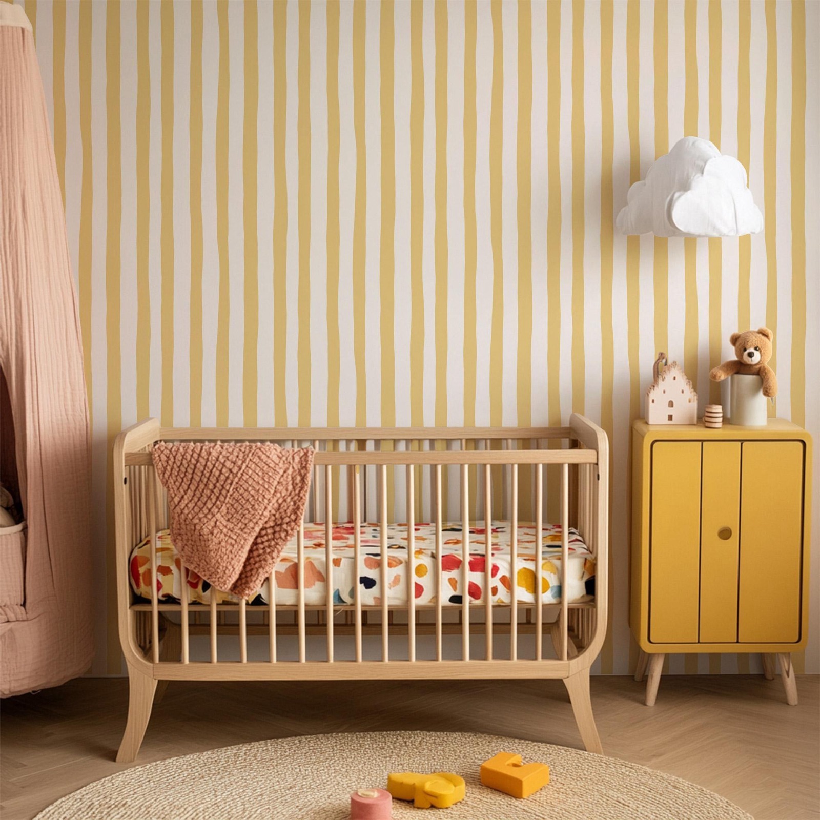 Wallpaper Garis-garis Kuning C - Baby Nursery Peel And Stick Wallpaper ulasan dan harga