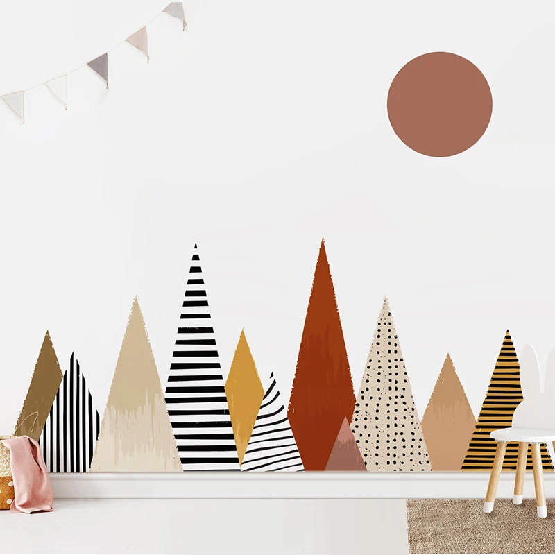 Boho Geometris Pegunungan Dind - Baby Nursery Mural Wallpaper ulasan dan harga