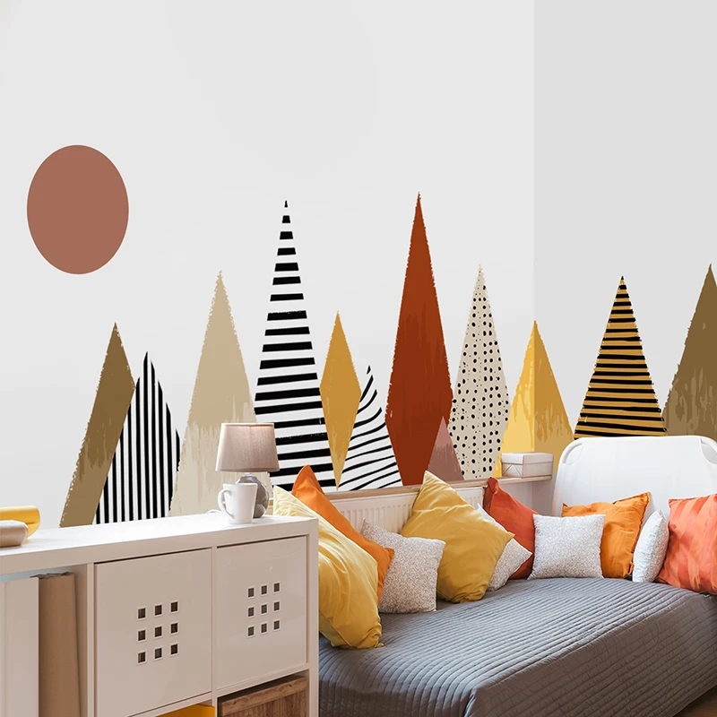 Boho Geometris Pegunungan Dind - Baby Nursery Mural Wallpaper ulasan dan harga