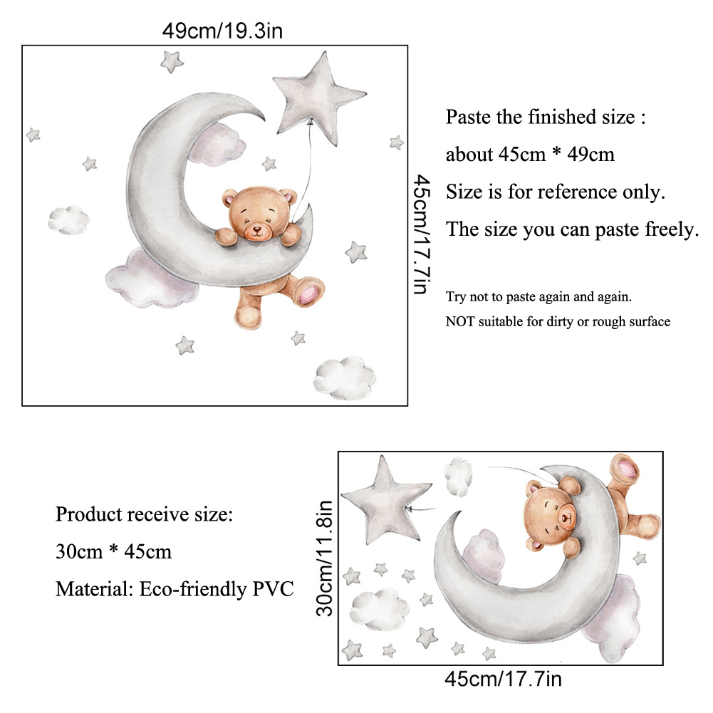 Stiker Dinding Beruang Bulan A - Baby Nursery Mural Wallpaper ulasan dan harga