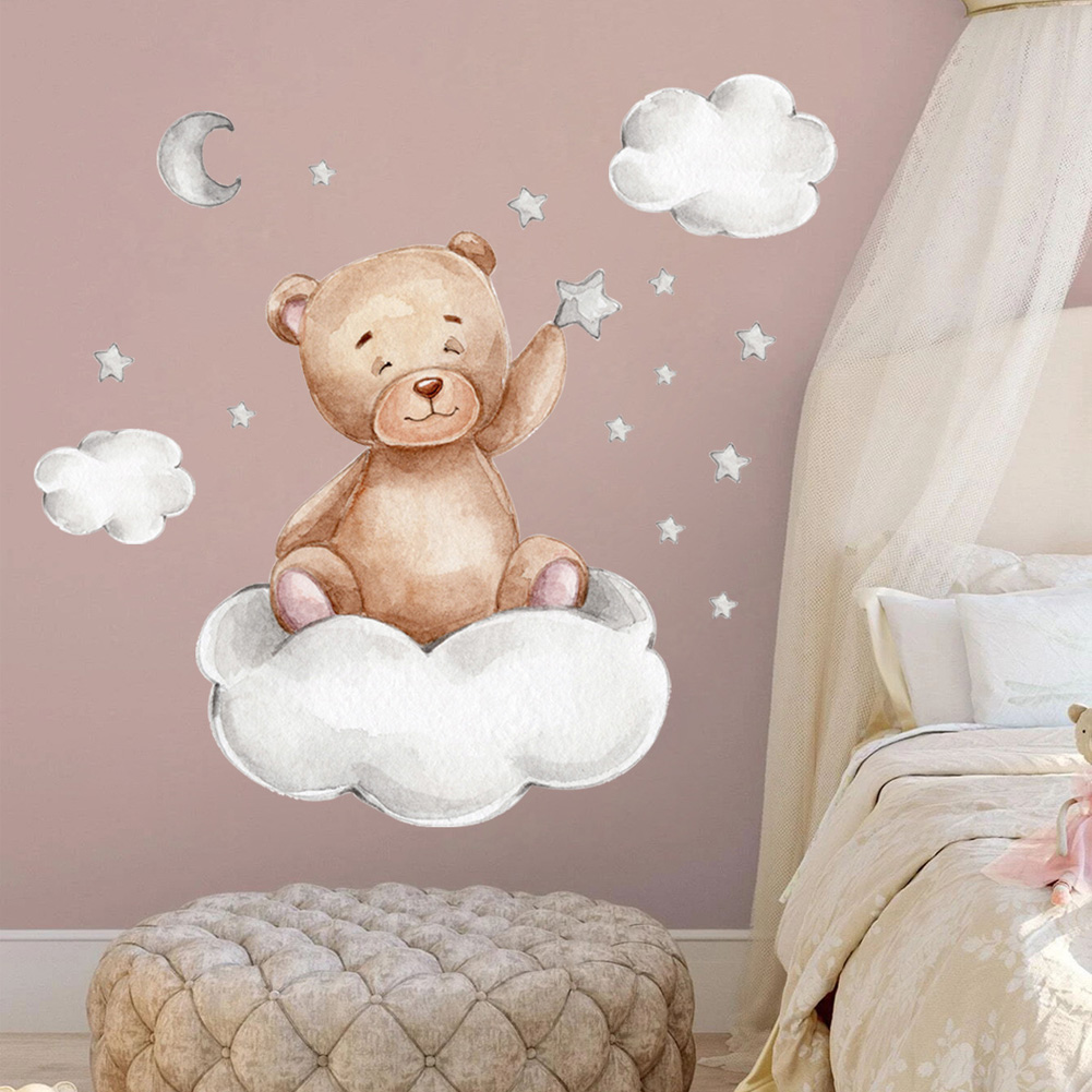 Stiker Dinding Beruang Bulan A - Baby Nursery Mural Wallpaper ulasan dan harga